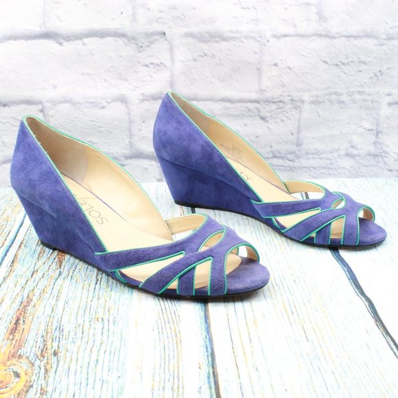 SOLE SOCIETY So Danna Blue Suede Open-toe Wedge Sandals Size 9 B - Picture 3 of 9